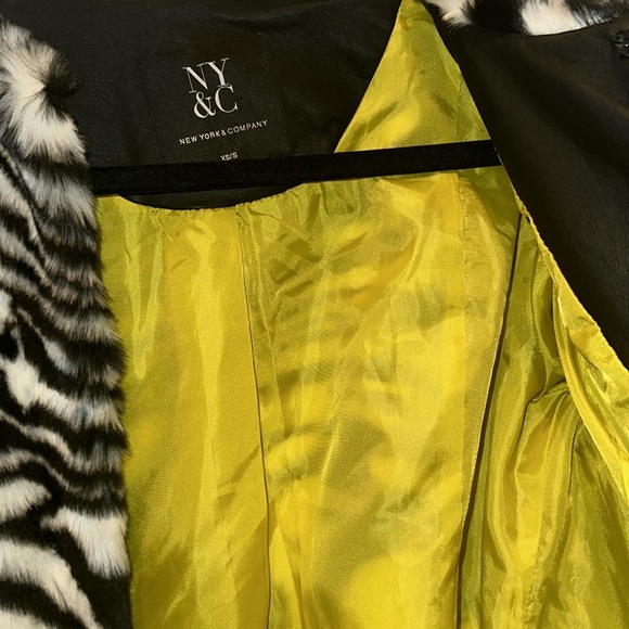 New York and Company x Gabrielle Union Zebra Print Faux Fur Bomber Jacket - Picture 3 of 6